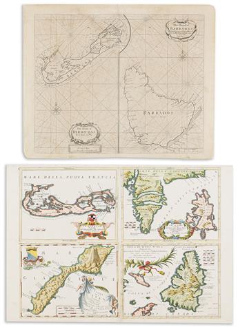 (BERMUDA -- CARIBBEAN ISLANDS.) Group of 7 seventeenth-to-nineteenth-century engraved maps.                                                      